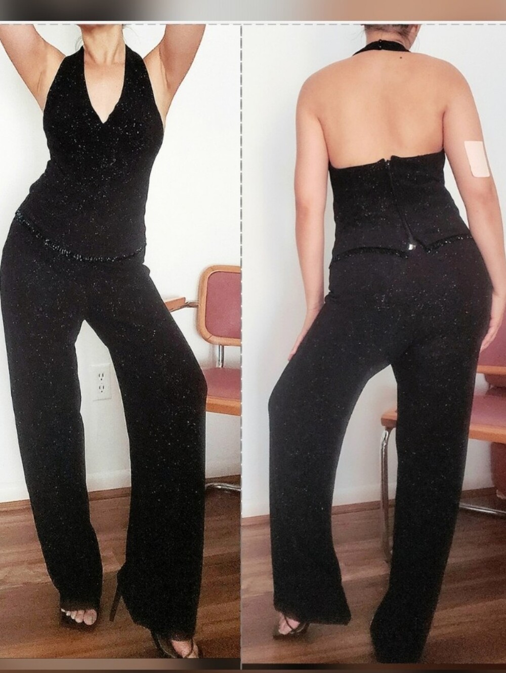 Vintage Sparkly Halter Pants Set
